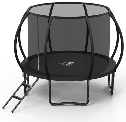 Trampoline Outdoor 10 FT Trampolines with Enclosure Net and Ladder，Round Recreational Trampoline for Kids and Adults with ASTM Approval, Anti-Rust Coated Frame, Thickened Spring Mat