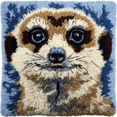 Knüpfkissen Set Zum Selber Erdmännchen Knüpfen Für Erwachsene Und Anfänger,Diy Kissenbezug Mit Knüpfhaken-Set Latch Hook Cushion Kit,Kreatives Basteln Ideal Für Home Decor 43X43Cm