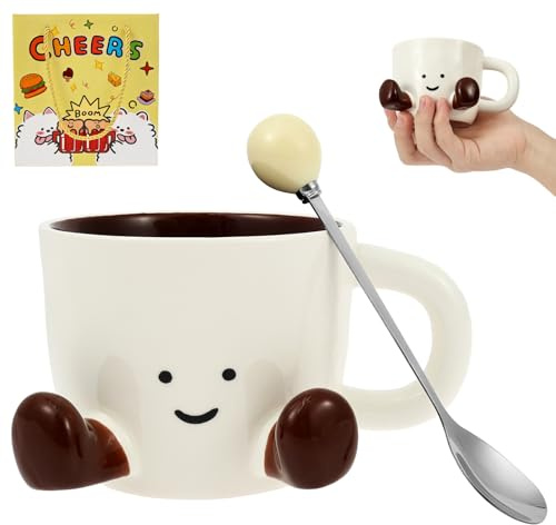 Gatphy Cute Coffee Mug with Feet, 350ml Insulated Tea Cup with Spoon and Present Box Funny Ceramic Coffee Cup Decorative Tea Mug for Home Office Women Men Christmas Birthday Valentines Gift(Brown)