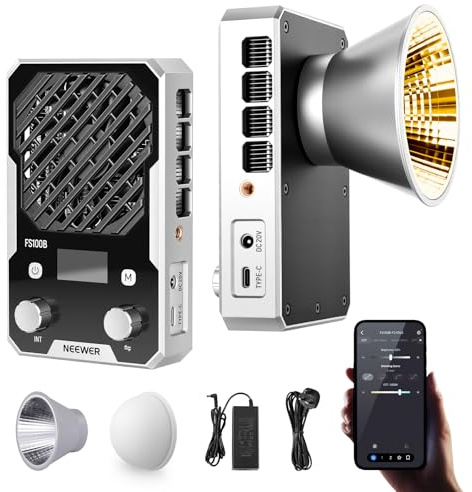 NEEWER 100W Ultra Compact LED Video Light APP/Panel Control, Pocket Size Bi Color COB Continuous Output Lighting with 4 Dimming Curves/2700K-6500K/CRI96+ for Studio Photography Recording, FS100B