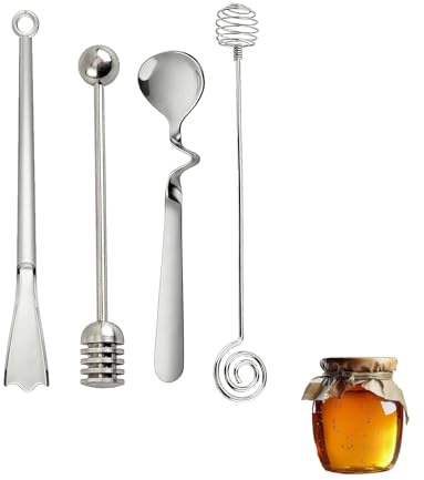 Agitadores de Miel, Globe Cuchara de miel Cuchara de MermeladaAcero inoxidable 4pcs, Palitos de Miel en Espiral de Miel, Idea Regalo para Amantes de la Miel, Para Mermelada, Yogur, Miel, Jarabe