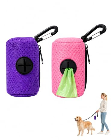 BTACGWP Porta Sacchetti Cane 2 Pezzi, Dispenser Universale per Guinzaglio, Custodie Rosa e Viola con Chiusura Antiodore, Supporto Igienico Compatto per Passeggiate Sicure