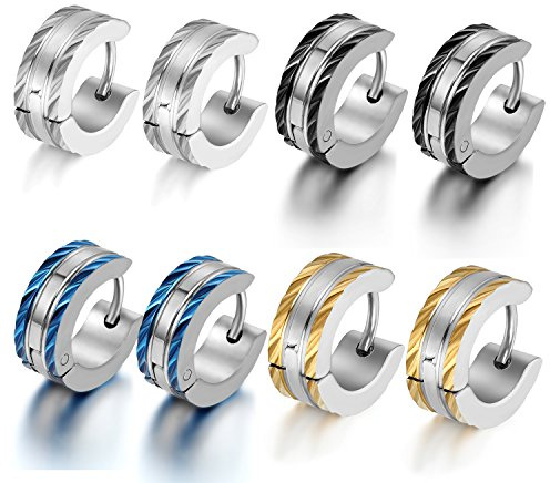 OIDEA 5mm Orecchini per Uomo Orecchini Rotondi in Acciaio Inox Modello Fiori Argento Nero Blu Oro(4 Coppie)