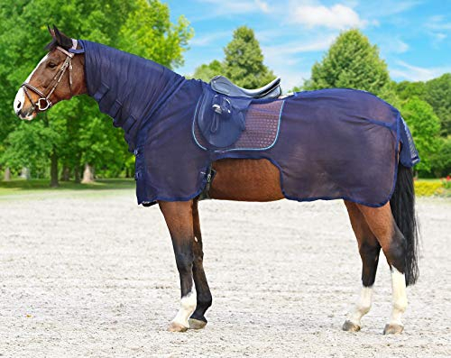 Euroriding Fliegenausreitdecke mit Sattelausschnitt Halsteil Navy Ausreitdecke (135 cm)