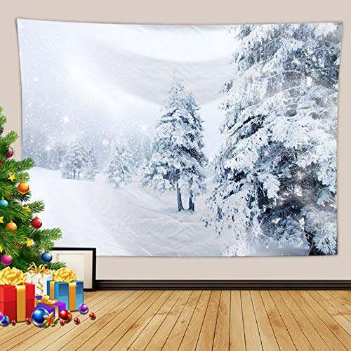 Bishilin Wandbehang Wohnzimmer Winter Thema Schneeansicht Tapisserie Wandteppich 350x256CM, Wandteppich Hippie Wandtuch Wandteppich für Schlafzimmer Wohnzimmer Deko