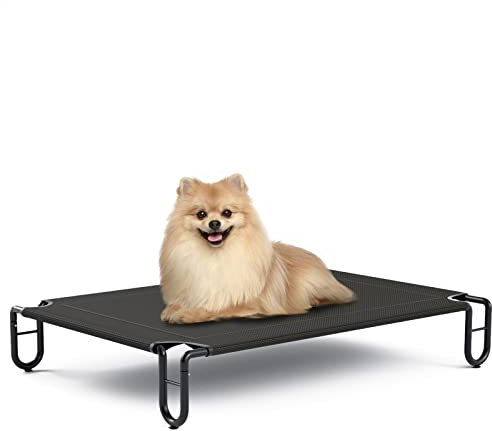 KORIMEFA Lit Surélevé pour Chien Lit pour Chien Lit de Camp sur Pieds Pliable Intérieur Extérieur Couchette en Tissu Oxford Lit pour Chien Chat Lavable Respirant (M) 110 x 76 x 20cm, Noir