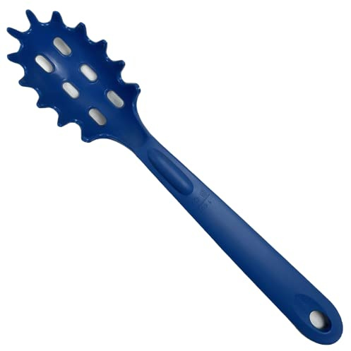 Rite-Size 8 oz. Spaghetti Pasta Spoon Server, Copolymer Plastic Heat Resistant Professional Cooking Tool, Blue