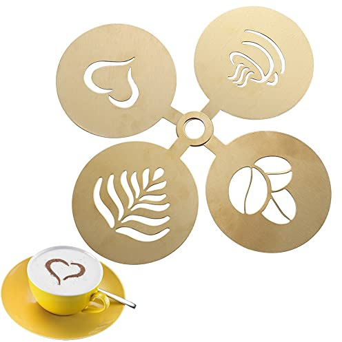 4 Stück Edelstahl Kaffee Schablonen Set für Cappuccino, Latte Art und Milchkaffee - 4 Typen
