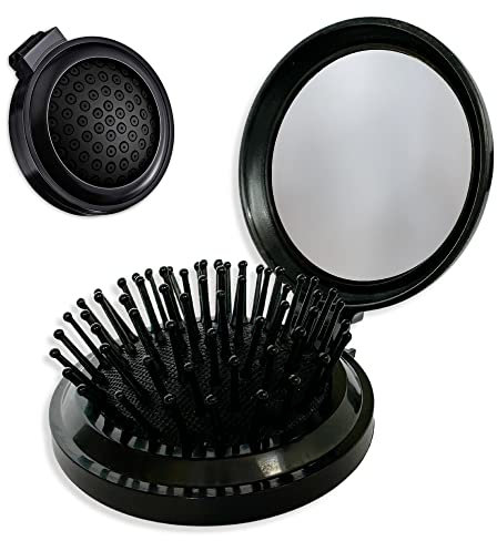Cepillo Pelo Plegable con Espejo, Perfecto para Llevar en tu Bolso y Aplicar Maquillaje. Peine Pequeño Redondo Desenredante de Bolsillo, Fácil de Utilizar en tu Viaje