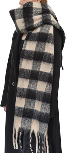 BLATIAL Womens Scarf Winter Big Colorful Checked Thick Warm Soft Scarves Casual Tassel Blanket Scarf,Chessboard Grid