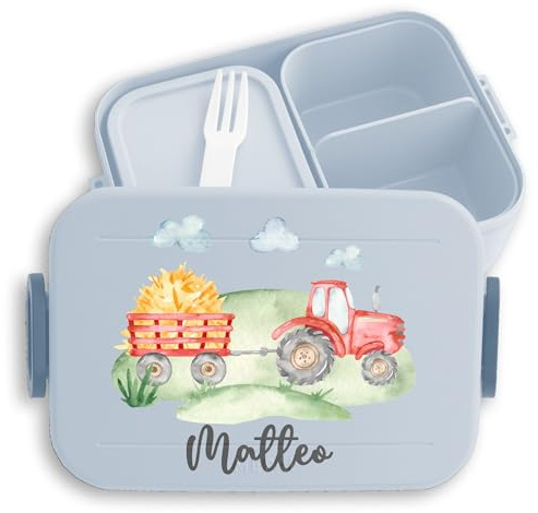 Kinder Bento Box Midi Lunchbox für Mepal Bentobox - Traktor Trecker Bulldog Schlepper Landwirtschaft - 900 ml - Hellblau - kindergarten geschenke personalisierte brotdose traktorfans bauernhof