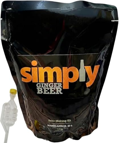 DIAH DO IT AT HOME Simply Ginger Beer Making Kit with Airlock - Makes Approx 23L (40 Pints) of Refreshing Fiery Ginger Beer - DIY Homebrew Malt Extract Pouch Set for Craft Brewing (Set with Bubbler)