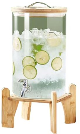 Dispenser Bevande in Vetro con Rubinetto Coperchio, Stand in Bambù - Distributore Erogatore Acqua Calde Fredde - Drink Dispenser, Bocca Larga Facile da Riempire Brocca in Vetro (Size : 7.5L)