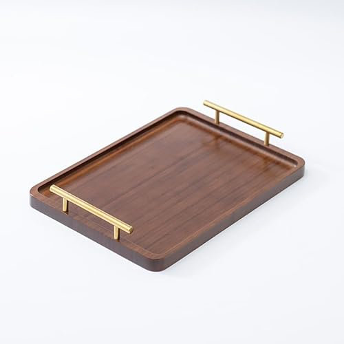 Seahelms Bamboo Tray with Metal Handles 40x30cm Large Wooden Tray Rustic Vintage Wooden Serving Tray for Living Room