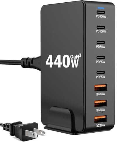 USB C Charger 440W Fast GAN3 Multi-Port Charger Block 100W Laptop Charger 8 Port Charging Station Hub Brick Dual PD PPS Compatible with MacBook Pro/Air/iPad iPhone 16 15/Pro Max/Galaxy (USB C Charger)