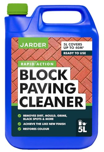 Jarder Block Paving Cleaner 5L - Elimimates Black Spot, Lichen, Dirt, Grime, Mould and More - Protects against Cracking - Restores Colour