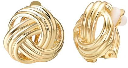JOLCHIF Boucles d'oreilles clips nœud goutte femmes sans trous d'oreilles plaqué or statement boucles d'oreilles tiges nœud d'amour boucles d'oreilles clip, one, Cuivre, Pas de gemme
