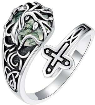 ROMANTICWORK Ring Verstellbar Daumenring Damen 925 Sterling Silber Lebensbaum Kreuz Verstellbare Ringe Opal/Türkis/Moosachat/Mondstein Ring Schmuck Geschenke für Damen