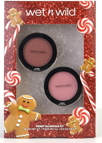Wet n Wild Merry Blushmas Set, Coffret Cadeau de Maquillage Comprenant 2 Blushs Crème Effet Hâlé, Enlumineur à Intensité et Couvrance Modulables
