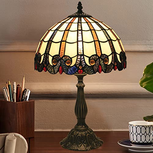 Lámparas de Mesa barrocas Estilo Retro Art Stained Glass, Luces de Lectura de Escritorio con vidrieras Antiguas, Base de aleación de Zinc, Accesorio de iluminación para Sala de Estar, Dormitorio,