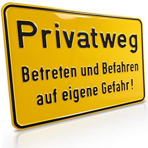 Betriebsausstattung24 Hinweisschild „Privatweg Betreten und Befahren auf eigene Gefahr!“ - Zur Grundbesitzkennzeichnung- Weg- & Straßenkennzeichnung - Aluminium - Signalgelb