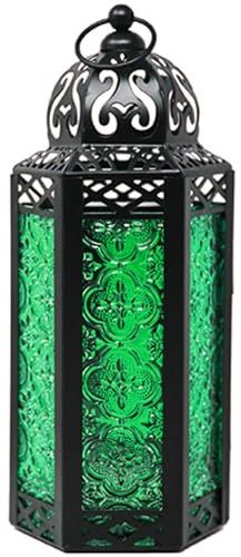 Vela Laternen, marokkanische Lampenlaternen, dekorative Kerzenhalter für Innen- und Außenbereich, Heimdekoration, Halloween, Terrasse, Hochzeiten, grünes Glas, mittelgroß