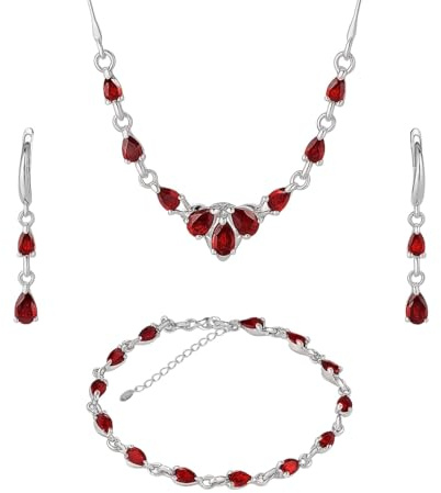 LILLY MARIE Damen Schmuckset Aus Silber Mit Roten Zirkonia Anhänger Kette Ohrringe Und Armband