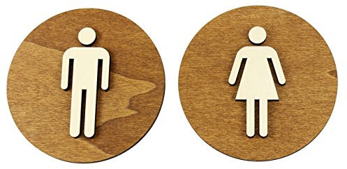 Enseigne Marron Couleur Noyer bois Toilette WC Toilettes Plaque de Porte Homme et Femme, Bois, Damen+Herren, Ø 12cm