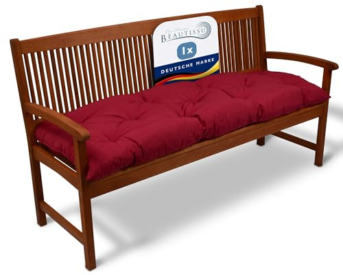 Beautissu Cojines para Bancos Flair BK 180x50x10 cm Cómodo Acolchado Banco de jardín/Columpio Hollywood Rojo