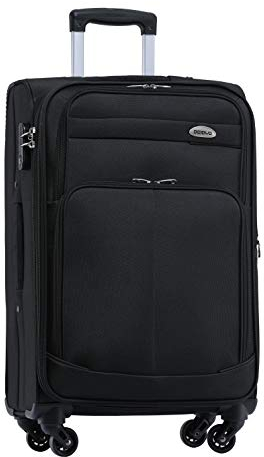 BEIBYE Leichter Stoffkoffer Kofferset Trolley Außentaschen Dehungsfuge mehr Stauraum mit Zahlenschloss (Schwarz, XL-Großer Koffer-74cm)