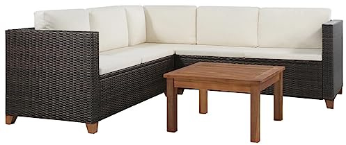 vidaXL 4-TLG. Garten-Lounge-Set mit Kissen Poly-Rattan Braun