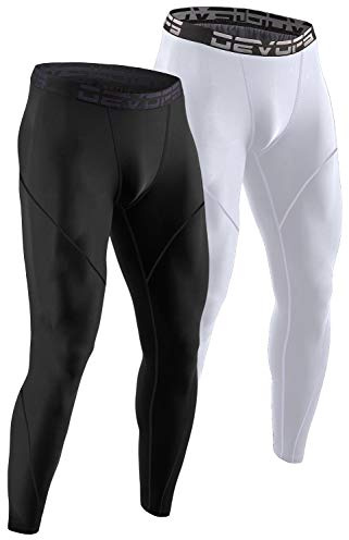 DEVOPS 2 Pack Men's Thermal Compression Pants, Athletic Leggings Base Layer Bottoms (Medium, Black/White)