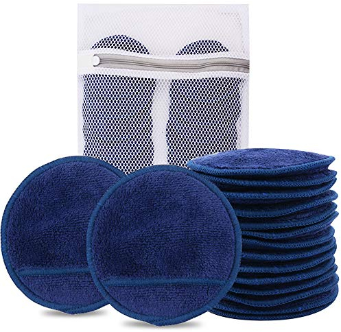 KinHwa 14 Pack Makeup Remover Cloth Reusable Microfibre Round Face Pads for Face Eyes Lips Washable Face Cloths for All Skin Types Navy-blue