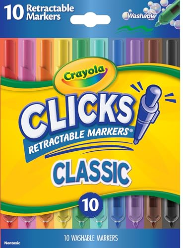 Crayola Clicks Retractable Tip Markers (10ct), Washable Cone Tip Art Marker Set, Easter Basket Stuffer Essentials, Easter Craft Supplies for Coloring Books, Ages 3+