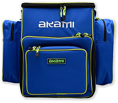 AKAMI Zaino MG21 da pesca rigido con 4 tasche, con 3 scatole interne porta accessori da pesca, 1 borsa termica interna porta esche e una borsa interna porta bobine. Spalliera rinforzata.