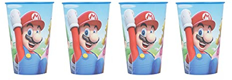 Theonoi 4 x Kinder Trinkbecher 260 ml/wählbar Becher Glas aus Kunststoff BPA frei - Geschenk für Jungen (Super Mario)