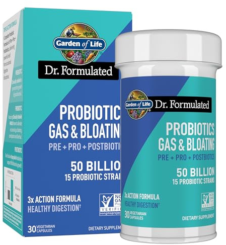 Garden of Life Dr Formulated Once Daily 3-in-1 Complete Prebiotics, Postbiotics & Probiotics for Women and Men - PRE + PRO + POSTBIOTIC Supplement for Gas & Bloating - 50 Billion CFU, 30 Day Supply