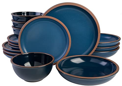 Gibson Elite, Vajilla Soho Lounge Lagos de 16 piezas con dos tipos de platos hondos y tazones, azul