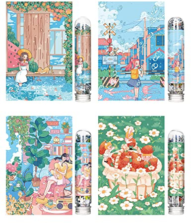 Mini-Puzzles für Erwachsene (4 Packungen), doppelseitiges Puzzle mit Referenzplan, Mikropuzzle, mit Pinzette für kleine Puzzles, geeignet als Geschenk