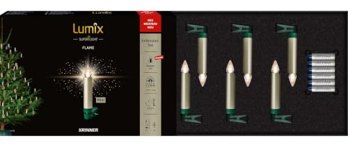 Lumix® kabellose LED Christbaumkerzen Weihnachtsbaumkerzen 6er Erweiterungs-Set SuperLight Flame Metallic Mini Cashmere 9cm warmweiß 77155