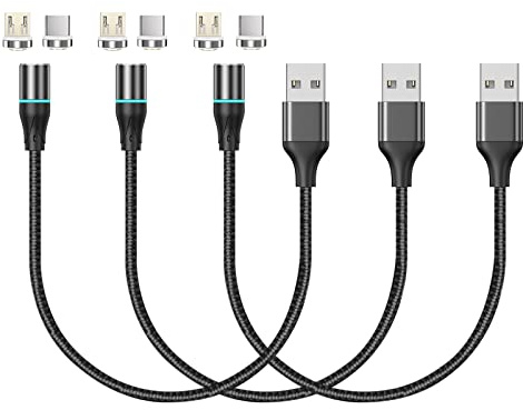 N. NETDOT Gen12 Magnet-Ladekabel [30cm, 3er Pack] – Schnellladen & Datensync über USB-C und Micor USB Magnetisches Ladekabel, Kompatibel mit Smartphones, Kopfhörern u.v.m.