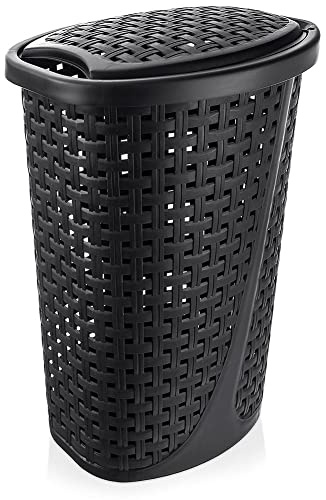 orion group Wäschekorb Wäschetonne Wäschesammler Wäschebox Wäschebehälter | mit Deckel schmal schwarz 45 L 41x32x61 cm