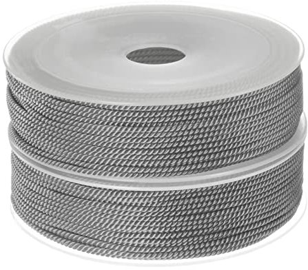 sourcing map 2uds Torcido Nylon Cordel Hilo Rebordear Cordón 1,5mm 20M/65 Pies Extrafuerte Trenzado Nylon Cuerda para Fabricación Pulseras Joyería Fabricación, Gris