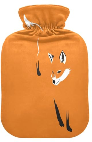 HMZXZ Wärmflasche mit Bezug, niedlicher orangefarbener Fuchs, 2 l, PVC-Thema, Wärmbeutel zur Schmerzlinderung, Füße, Menstruationsbeschwerden
