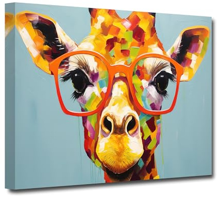 CXHOSTENT Giraffen Leinwandbilder lustige Giraffe mit Brille Kunstdrucke bunte Tierbilder für Kinderzimmer Kinderzimmer Dekoration gerahmt (C, 30.00 x 45.00 cms)