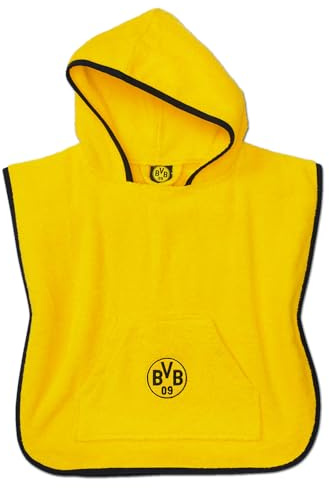 BVB BADEPONCHO 46 X 46 CM: Flauschiger Poncho für Kinder, Made in Europe, 100% Baumwolle, mit Kapuze, Kängurutasche und BVB-Logo