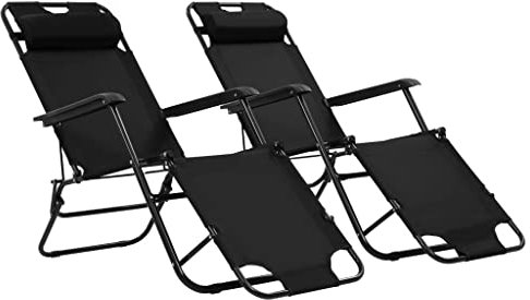 FUDUGEHMIOFWFJJ deckchair,liegestühle,sonnenbank,Klappbare Sonnenliegen 2 STK. mit Fußablage SchwarzGeeignet für Garten, Pooldeck, Terrasse, Wohnzimmer