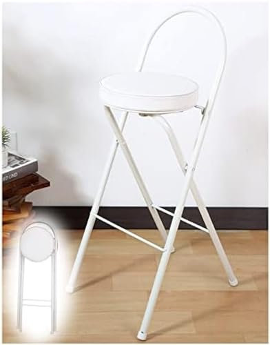 Runder, gepolsterter, zusammenklappbarer Barhocker, zusammenklappbarer Thekenstuhl für das Küchenfrühstück mit Fußstütze, tragbarer, kompakter Freizeit-Hocker, Weiß, Theke 70 cm/27,6 Zoll