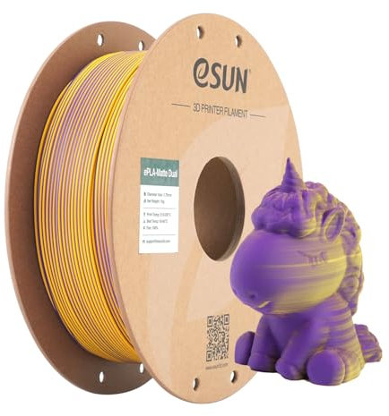 eSUN Matte Dual Colour Filament, Matte PLA Filament 1.75mm, glanzfreie Farbe, gefrostete Textur, 1KG Spule (2.2 LBS) 3D Druck Filament für 3D Drucker, Violett Gelb