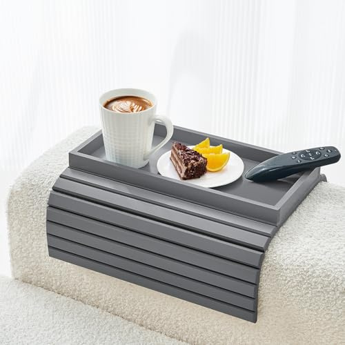LOVYANXUE Bamboo Sofa Arm Tray, Anti Falling Couch Arm Tray Table, Foldable Couch Armrest Table, Portable Sofa Armrest Trays Cup Holder for Drink, Cups, Phone, Snacks, Remote